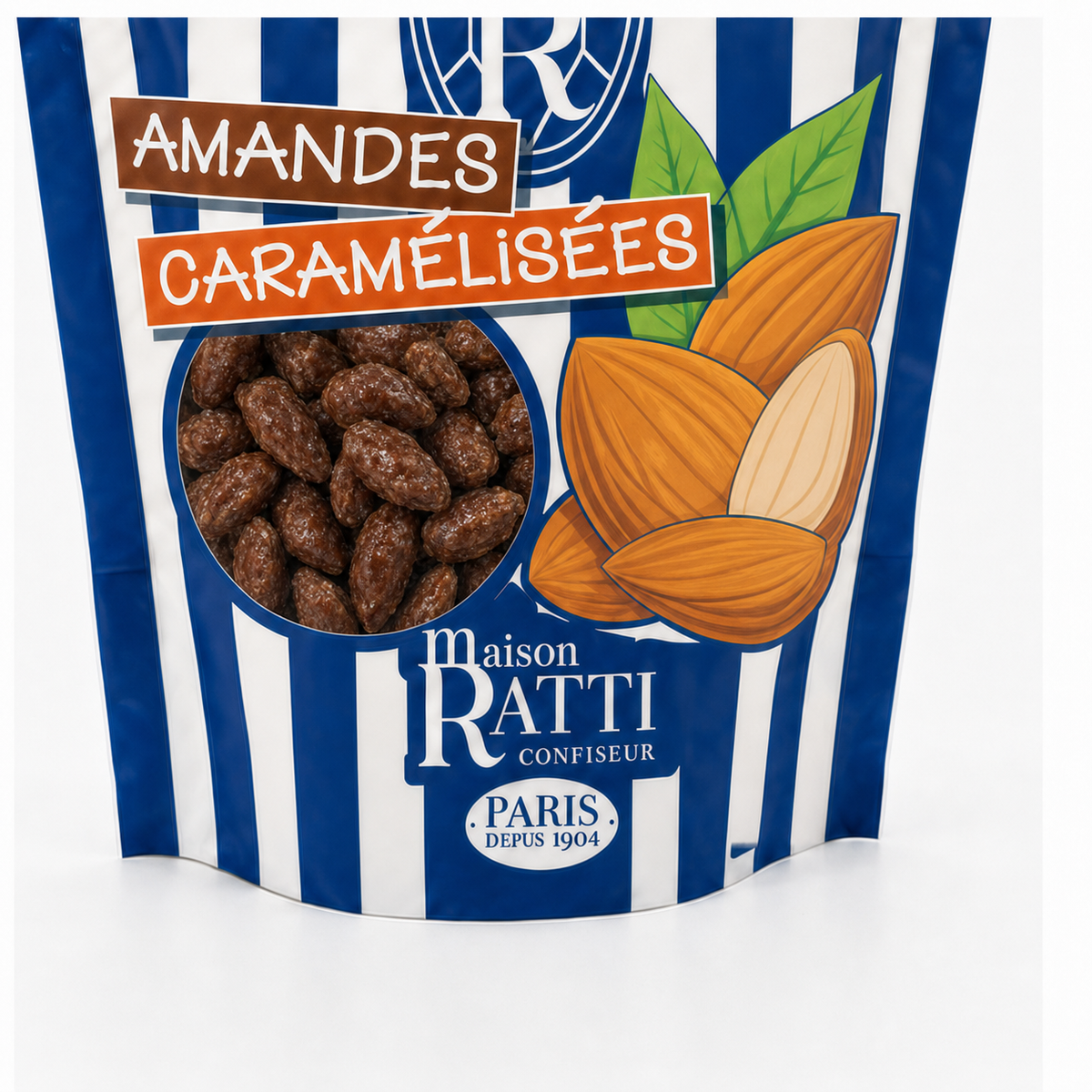 Chouchou amande de Maison Ratti, gros plan sur la fenêtre du sachet