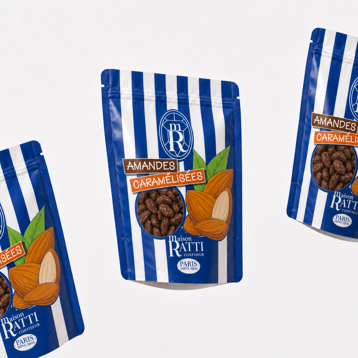 Chouchou amande de Maison Ratti, sachets en scène