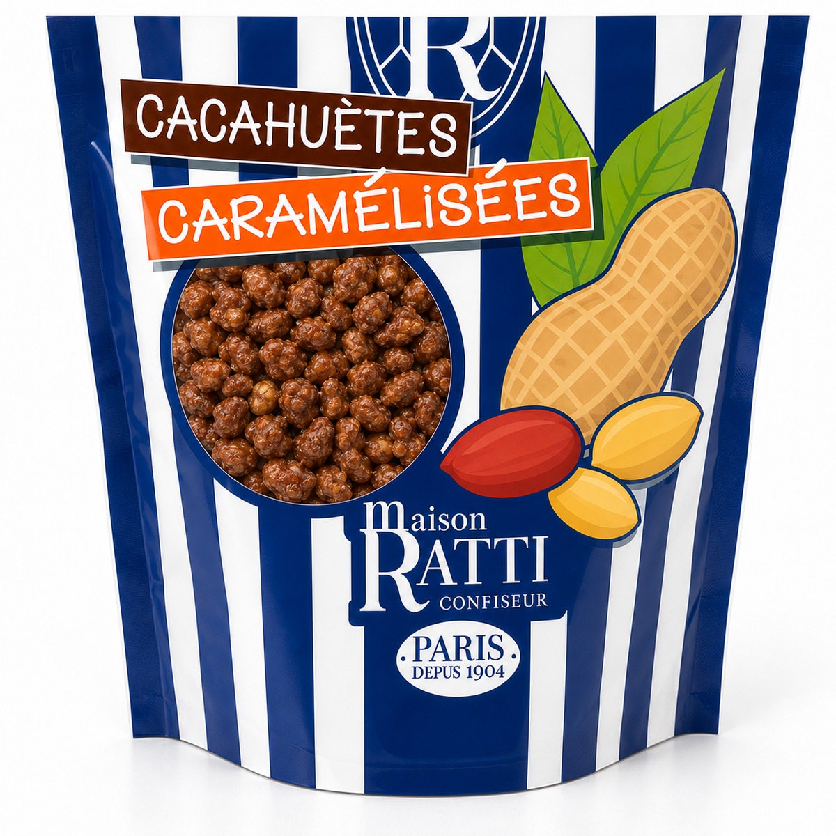 Chouchou cacahuète de Maison Ratti, gros plan sur la fenêtre du sachet