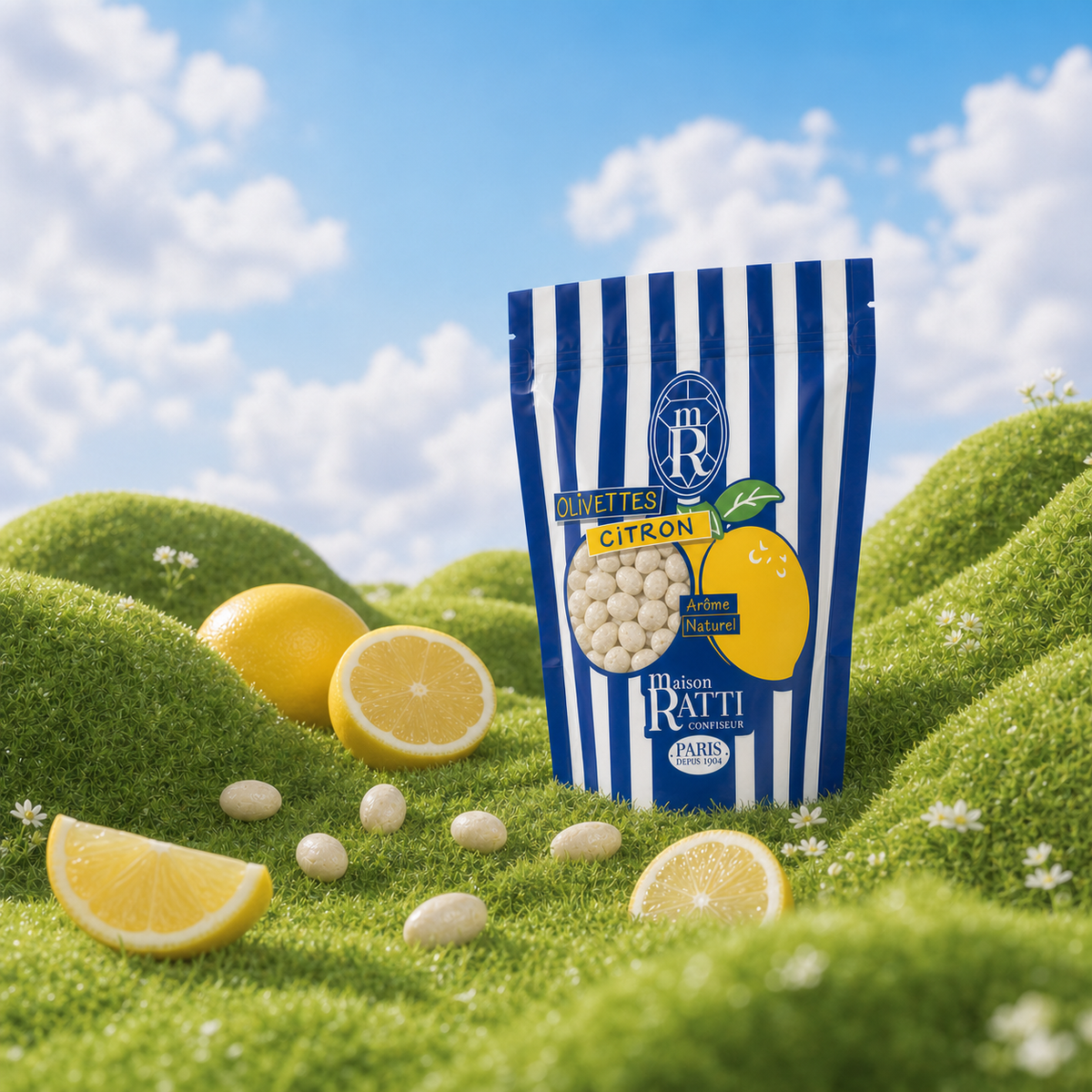 Olivette citron de Maison Ratti, en scène sur fond naturel