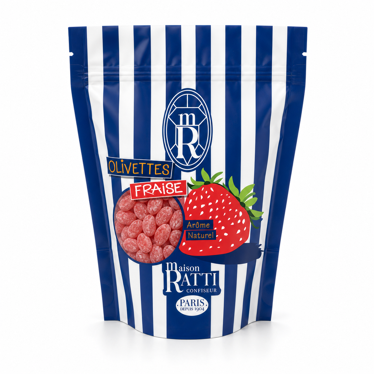Olivette fraise de Maison Ratti, vue de face