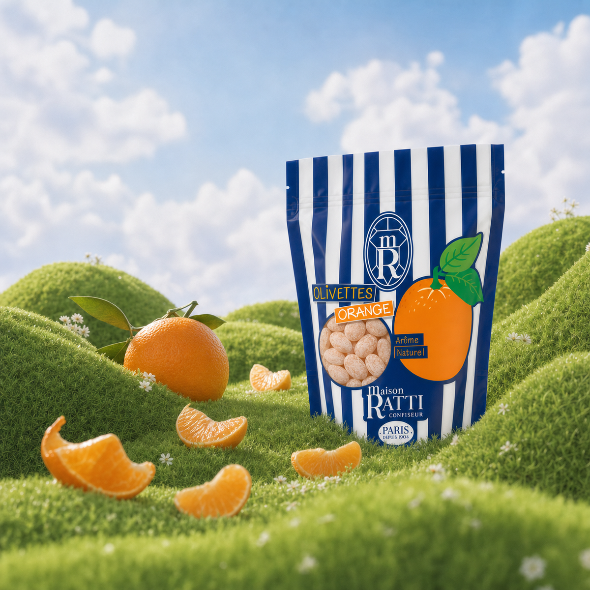 Olivette orange de Maison Ratti, en scène sur fond naturel