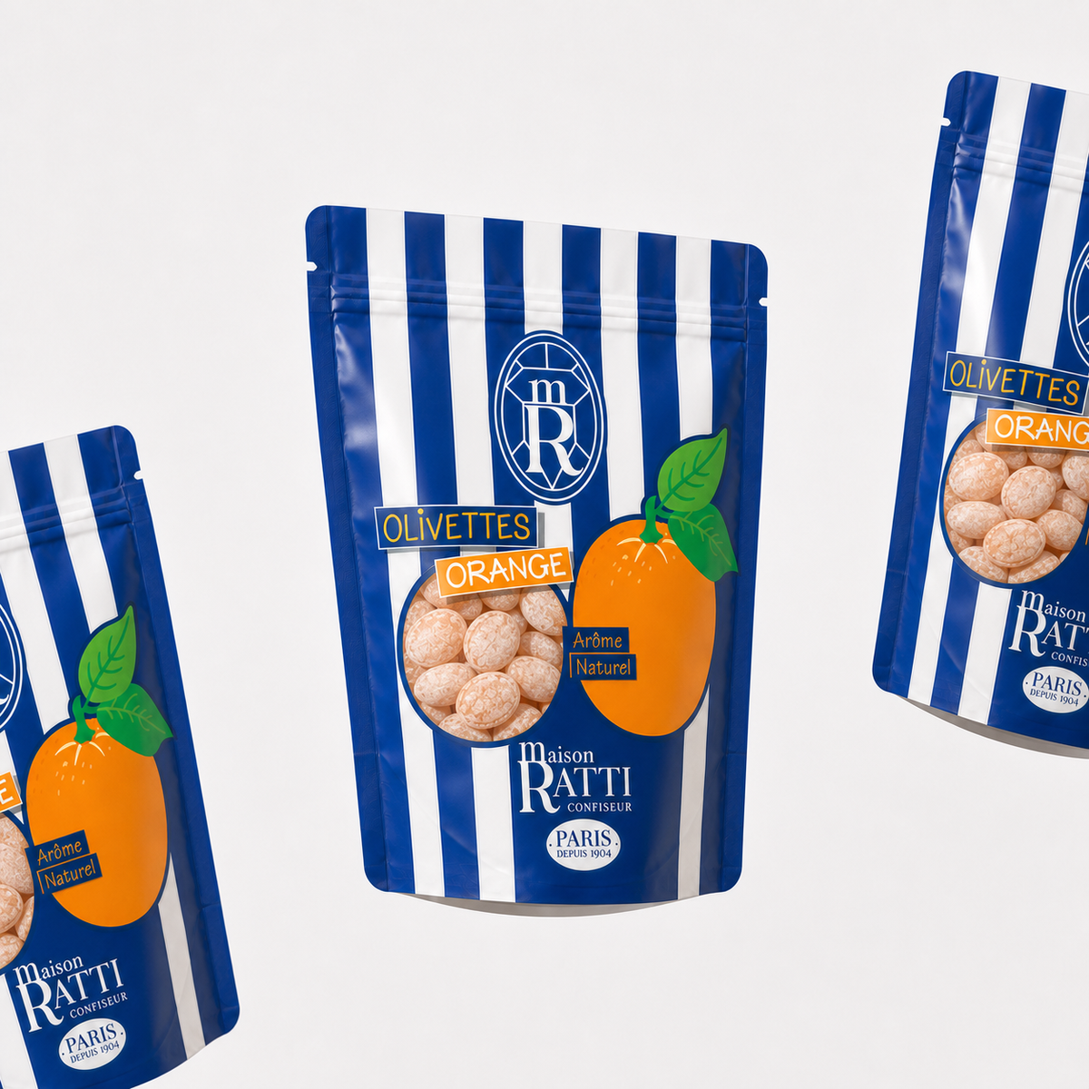 Olivette orange de Maison Ratti, sachets en scène