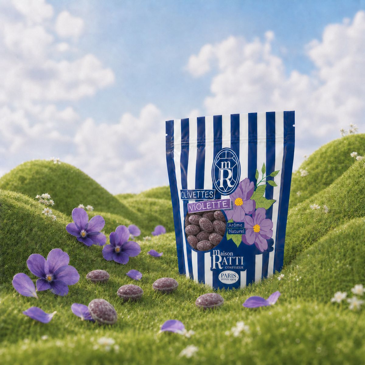 Olivette violette de Maison Ratti, en scène sur fond naturel