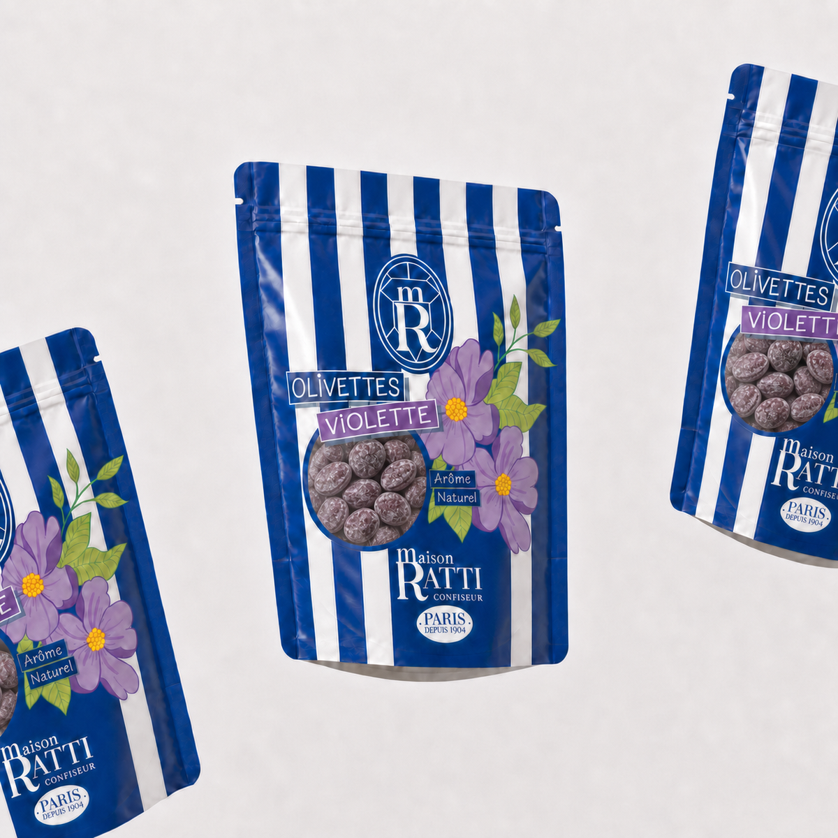 Olivette violette de Maison Ratti, sachets en scène