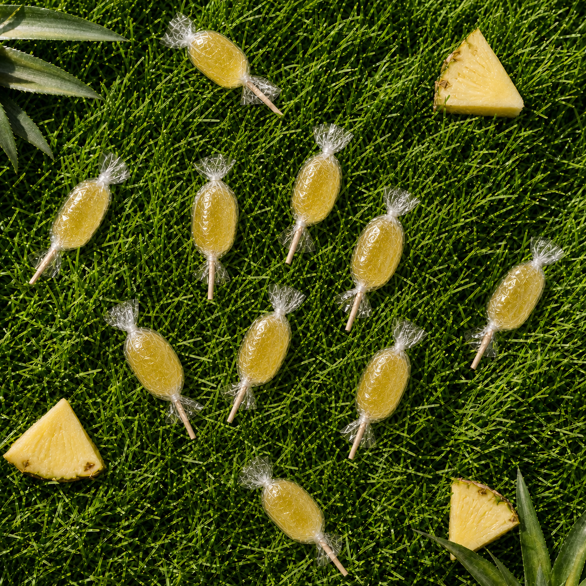 Sucette ananas de Maison Ratti, en scène, vue de dessus